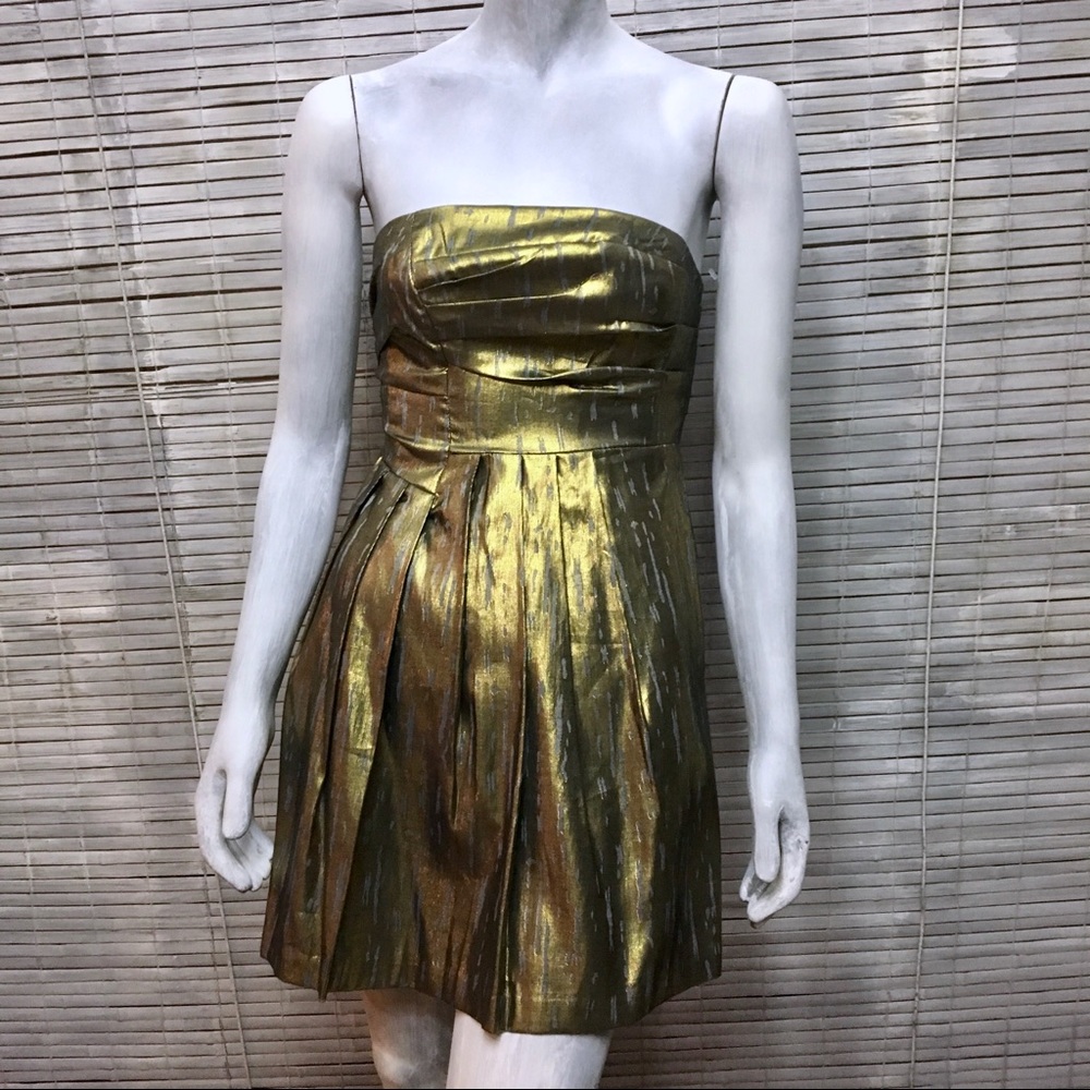 Bcbgeneration Gold Strapless Pleated Mini Dress - image 2